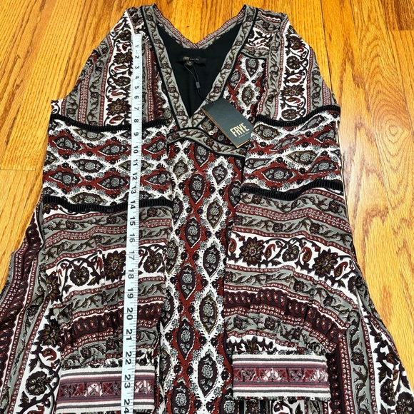 NEW Frye Boho Cottage brown paisley V-neck long sleeve pleated retro maxi dress - Picture 12 of 16